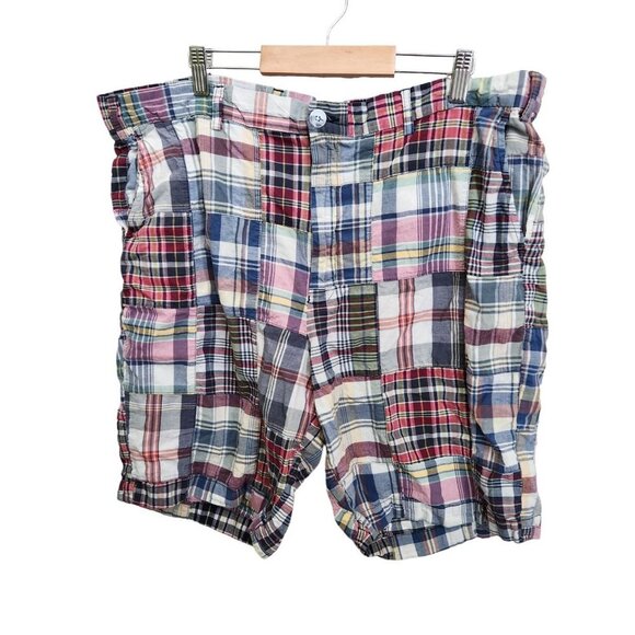 Greg Norman Mens Bermuda‎ Short Sz 38 Multicolor Patchwork Plaid 100% Cotton - Picture 1 of 11